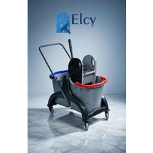 Elcy Çift Kovalı Plastik Temizlik ve Paspas Arabası Seti Plastik Standart Presli