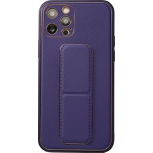 Newface iPhone 12 Pro Kılıf Coco Deri Standlı Kapak - Mor
