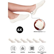 Bambu Kadın Babet Krem Çorap Dikişsiz Görünmez Kaydırmaz Topuk Silikonlu Premium 6'lı Krem Paket