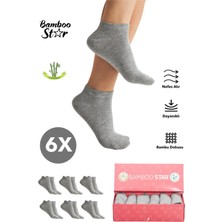 Bambu Kadın Patik Düz Gri Çorap Dikişsiz Premium Kutulu 6'lı Paket