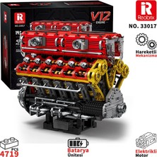 Reobrix 33017 V12 Motor Yaratıcı Yapı Blok Seti Building Blocks (V12 Engıne)- 4719 Parça