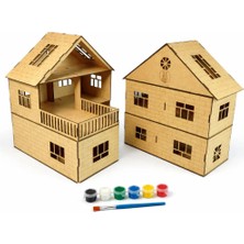 Maket Ev 6'lı Boyama Seti Ile  Ahşap  Hobi Proje Ödev Boyama Aktivitesi Oyuncak Doğal Ahşap Malzeme