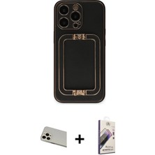 Cepte Toptan iPhone 13 Pro Max Kozmos Minimal Prime - Siyah Bilvis 3D Mat Cam Ekran Koruyucu + Rose Gold Rainbow Kamera Lens Koruma Cam