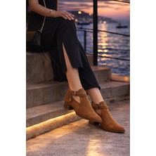 Defne Shoes Vera Kadın Süet Ayakkabı Tokalı Bilekten Bantlı Arkadan Fermuarlı Günlük Rahat Kısa Topuklu Bot