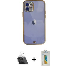 Cepte Toptan iPhone 12 Eksen Minimal Koleksiyonu - Siyah Polymer Nano Ekran Koruyucu + Şeffaf Kamera Lens Koruma Cam