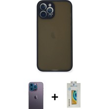 iPhone 12 Pro Max Ahenk Çizgi Serisi - Siyah Polymer Nano Ekran Koruyucu + Mavi Neon Fosforlu Kamera Lens