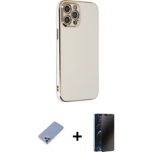 Cepte Toptan iPhone 12 Pro Yankı Serisi - Siyah 3D Antistatik Hayalet Cam Ekran Koruyucu + Koyu Yeşil Metal Kamera Lens Koruma Cam
