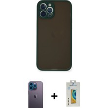 Cepte Toptan iPhone 12 Pro Max Ahenk Çizgi Serisi - Siyah Polymer Nano Ekran Koruyucu + Mavi Neon Fosforlu Kamera Lens