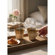 Lia Porselen 2'li Çay ve Kahve Kupa Seti 8x8 cm Kahverengi Akıtma File 150 ml