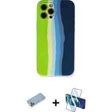 Cepte Toptan iPhone 12 Pro Max Yadigar Çizgi - Siyah 3D Antistatik Cam Ekran Koruyucu + Mavi Shine Kamera Lens Koruma Cam