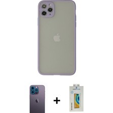 Cepte Toptan iPhone 12 Pro Max Ahenk Çizgi Serisi - Siyah Polymer Nano Ekran Koruyucu + Mavi Neon Fosforlu Kamera Lens