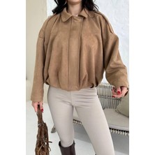Prifaldi Premium Oversize Ekru Süet Bomber Ceket