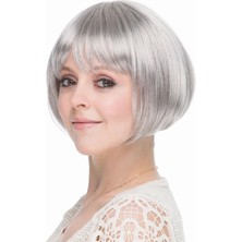 Elektronikçim Gri Gümüş Renk Düz Kesim Astarlı Küt Parti Peruğu