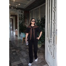 Deridün Yıldız Shoes Kadın Leopar Detay Bağlamalı Takım