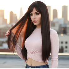 Bilfold Fiber Sen Uzun Düz Kahküllü Peruk / Koyu Kahve