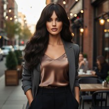 Bilfold Daalı Perçemli Fiber Sen Orta Boy Peruk / Kahverengi