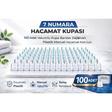 Uslucan Alışveriş 7 Numara Hacamat Kupası 100 Adet Vakumlu Kupa Bardak Dayanıklı Plastik Manuel Hacamat Kabı Seti