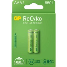 Uslucan Alışveriş Gp Recyko 650MAH Aaa Şarj Edilebilir Ince Kalem Pil 2'li Paket