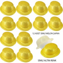 Urfakent Altın Renk Simli Melon Yuvarlak Parti Şapkası 12 Adet