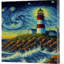 WebMediCode Van Gogh 8 - Deniz Feneri Çizgili Yan Boyamalı Defter