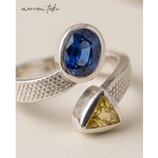 Mervan Takı El Yapımı 925 Ayar Gümüş Mavi & Sarı Safir Taşlı Ayarlanabilir Tasarım Yüzük