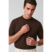 Guaraz Old Money Kahverengi Erkek %100 Pamuklu Yumuşak Kumaşlı Yuvarlak Yakalı Oversize Basıc T-Shirt