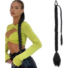 Esplendor Üçlü Örgülü Tokalı Bağlamalı At Kuyruğu / Siyah