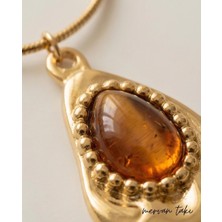Mervan Takı Kedi Gözü Damla Model Çelik Kolye Gold Renk
