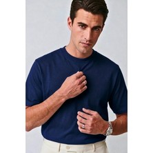 Guaraz Old Money Lacivert Erkek %100 Pamuklu Yumuşak Kumaşlı Yuvarlak Yakalı Oversize Basıc T-Shirt