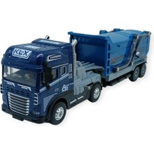 Metal Tır 1:24 - Sesli Işıklı Taşıyıcı Dorseli Tır 30 cm - Lacivert - 1 Adet