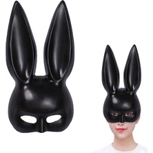 Çerçici Uzun Kulaklı Siyah Lüks Tavşan Maskesi