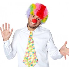 Çerçici Rengarenk Kıvırcık Afro Bonus Peruk ve Kırmızı Burun Seti