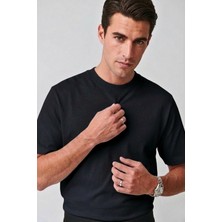 Guaraz Old Money Siyah Erkek %100 Pamuklu Yumuşak Kumaşlı Yuvarlak Yakalı Oversize Basıc T-Shirt