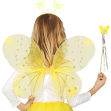 Çerçici Sarı Kelebek Erkek-Kız Seti – 50 cm Kelebek Kanadı, Taç ve Asa