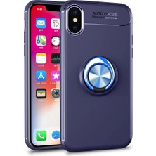 No35 Newface iPhone Xs Max Kılıf Range Yüzüklü Silikon - Mavi