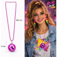 Çerçici Retro Disko Topu Şekilli 80&amp;#39;ler 90&amp;#39;lar Fuşya Pembe Renk Plastik Kolye