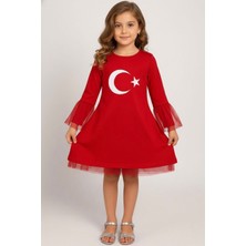 Assef Kız Çocuk %100 Pamuklu Türk Bayraklı Elbise  - 23 Nisan ve 29 Ekim Okul Bayramı Özel
