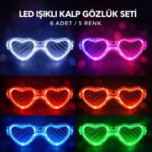 Çerçici LED Işıklı Kalp Glow Pilli Parti Gözlüğü – 6 Adet / 5 Renk Set