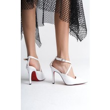 Ayakkabı Ateşi Kadın Biyeli  Ince Topuklu Ayakkabı Nolera Beyaz Rugan