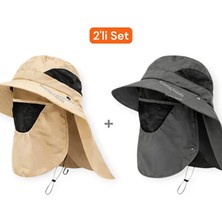 Mustran 2'li Set Uv Korumalı Sök Tak Maskeli Unisex Enseli Güneş Şapkası Outdoor Balıkçı Tarla