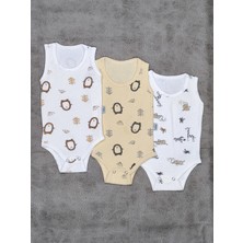 Vieso 3'lü %100 Organik Pamuk Penguen Desenli Kolsuz Çıtçıtlı Bebek Body Atlet