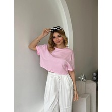 Fehu Bloom Bisiklet Yaka Kısa Kol Crop Pembe