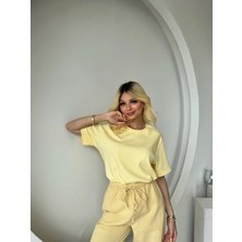 Fehu Bloom Sarı Bisiklet Yaka Basic Tişört