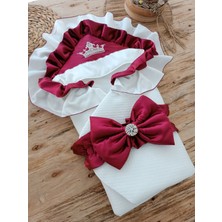 Uravas Store Yenidoğan Mehtap Lüks Kelebek Taç Nakışlı Bebek Battaniyesi Kundak
