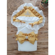 Uravas Store Yenidoğan Mehtap Lüks Kelebek Taç Nakışlı Bebek Battaniyesi Kundak