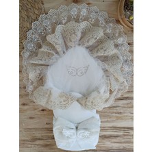 Uravas Store Yenidoğan Sahra Taç Nakışlı Gold Angel Trilüks Kundak Bebek Battaniyesi