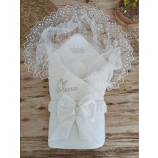 Uravas Store Yenidoğan Sahra Taç Benim Prensesim Nakışlı Kundak Bebek Battaniyesi