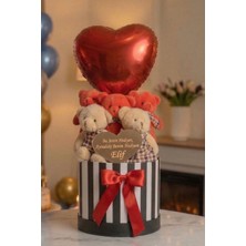 Sole Kişiye Özel Isim Yazılı Kalp Aynalı-Balonlu Peluş Kırmızı Ayıcık Buketi – 5'li Ayı Buketi | Sevgiliye, Eşe Hediye