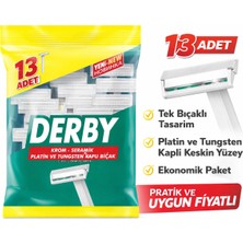 Uravas Store Derby Tek Bıçaklı Tıraş Bıçağı 13’lü 1 Paket Krom Seramik Platin ve Tungsten Kaplı Ekonomik Paket