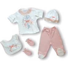 Uravas Store Kanaviçe Nakışlı %100 Cotton Antibakteriyel 5li Zıbın Takımı Hastane Çıkışı